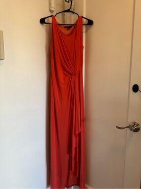 Sleeveless Orange Draped Twist-Detail Maxi Dress